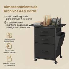 VASAGLE 3-Drawer File Cabinet, Mobile Printer Stand - Black - View 6