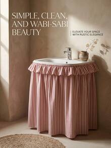 1/2pcs Red Striped Farmhouse Ruffle Sink Skirt Decorative Cabinet Curtain Bathroom Kitchen Sink Skirt Brown Striped Pleated Short Curtain Home Classroom Country Style Table Privacy Curtain Laundry Room - Red - View 2