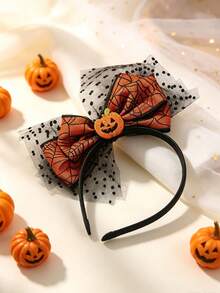 1Pc Halloween Sequined Ear Headband, Bow With Pumpkin, Skull, Bat & Spider Decorations, Cosplay Party Costume Hair Accessory - Multicolor - View 6