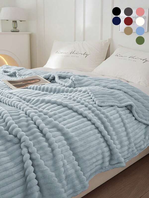 1pc Sofa Blanket, Fog Blue Bed Throw, Comfortable & Warm, Soft & Breathable, Minimalist Fashion Design, All-Around Comfort, Suitable For Travel, Nap Blanket, Multiple Sizes Available, Machine Washable