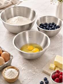 4Pcs/3pcs/1pc Stainless Steel Cooking Mixing Bowl With Scale, Japanese Style Thickened Mixing And Kneading Bowl For Home Use, Egg Beating, Salad, Baking - Silver - View 2
