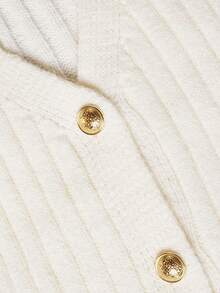 DONICY Women's Cream V Neck Vintage Gold Button Ribbed Slim Cropped Knit Sweater Cardigan, Stretchy Fitted Layering Jacket For Spring Fall Daily Wear - Apricot - View 5