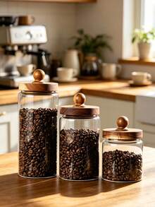 1pc Glass Storage Jar With Lid, Coffee Bean Storage Jar, Snack Storage Jar, Airtight Glass Container, Kitchen Storage Jar - Suitable For Tea, Dried Fruit, Nuts, Snacks, Grains - Multicolor - View 4