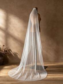 1pc Shiny Rhinestone Embellished Cathedral Length Bridal Veil With Hair Comb, Single Layer Soft Tulle Wedding Photography Accessory - Multicolor - View 7
