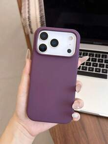 1pc Minimalist Liquid Silicone Magnetic Wireless Charging Phone Case, Compatible With IPhone 18 Pro Max 18 Pro 17 Air 16 14 13 12 15 Pro Max Plus, With Flocked Lens Protection - Plum - View 3
