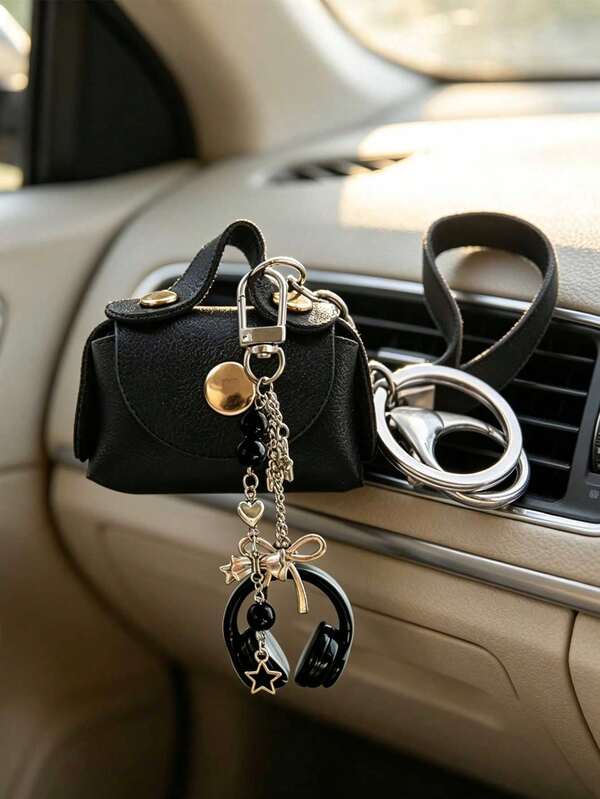 Women's Faux Leather Mini Keychain Handbag Pendant Earphone Storage Coin Purse, Unisex Car Keychain Accessory, Mini Earphone Storage Bag Keychain, Compact Portable Storage Bag With Metal Snap Button, Earphone Pendant Keychain Accessory, Waterproof Mini Coin Purse Pendant, Suitable For Backpack, Handbag, Car Key Decoration, Ideal For Women, Girls, Teenagers Daily Use, Birthday, Christmas, Thanksgiving, Back To School, Graduation Ceremony And Other Holiday Gifts