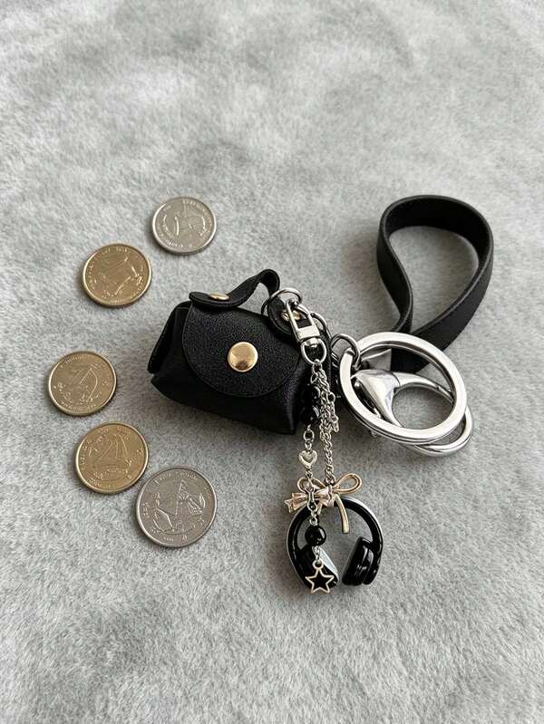 Women's Faux Leather Mini Keychain Handbag Pendant Earphone Storage Coin Purse, Unisex Car Keychain Accessory, Mini Earphone Storage Bag Keychain, Compact Portable Storage Bag With Metal Snap Button, Earphone Pendant Keychain Accessory, Waterproof Mini Coin Purse Pendant, Suitable For Backpack, Handbag, Car Key Decoration, Ideal For Women, Girls, Teenagers Daily Use, Birthday, Christmas, Thanksgiving, Back To School, Graduation Ceremony And Other Holiday Gifts