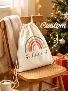 Personalized Rainbow Drawstring Backpack, Customizable Name, Adjustable Lightweight Fitness Bag, Sports Travel Shoe Bag, Customized Birthday Or Back To School Gift, Christmas Gift - Multicolor - View 1