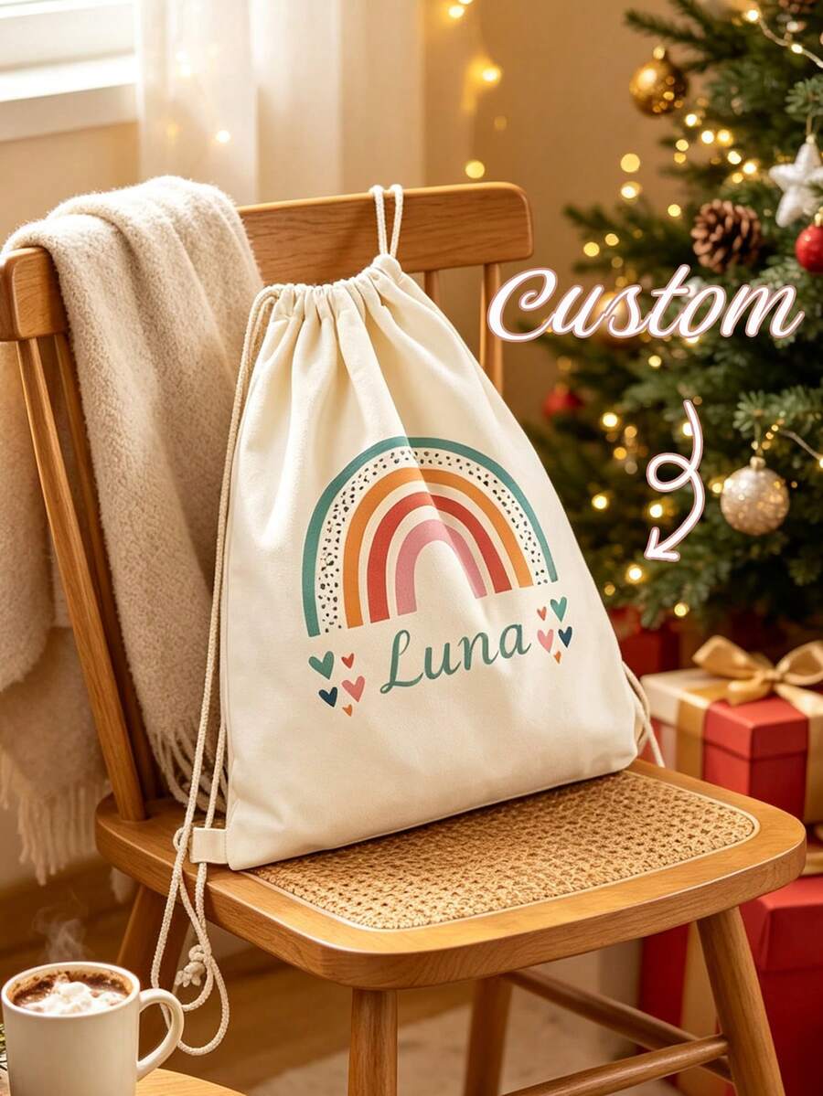 Personalized Rainbow Drawstring Backpack, Customizable Name, Adjustable Lightweight Fitness Bag, Sports Travel Shoe Bag, Customized Birthday Or Back To School Gift, Christmas Gift - Multicolor - View 1