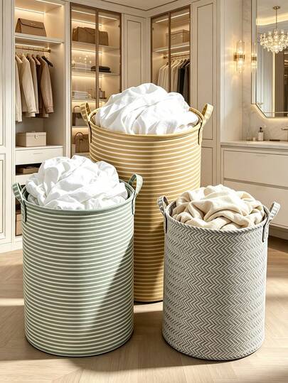 Fresh Striped Clothing Storage Basket, Large Capacity Foldable Laundry Basket, Dirty Clothes Basket, Miscellaneous Storage Basket, Suitable For Storing Clothes And Miscellaneous Items, Suitable For Bedroom, Bathroom, Living Room And Other Places