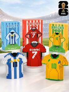 FIFA Football Jersey Building Blocks, 700+Pcs Messi Cristiano Ronaldo Neymar Shirt Model, DIY Sports Collectible Desktop Display Gift For Football Fans, Ages 14+ - Multicolor - View 2