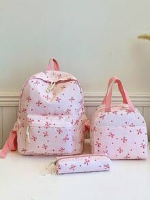 New Bow Print Laptop Backpack, Suitable For Elementary, Middle And High School Students - Pink - View 7