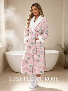 Neue lange warme Damen-Bademantel, weicher warmer bedruckter Samt-Bademantel, Herbst/Winter verdickter Stil, Damen lässiger Strick-Bademantel in Knie-Länge mit Bindegürtel und Taschen, Haus-Bademantel, Halloween-Kostüm, Weihnachtsgeschenk - A - Übersicht 5