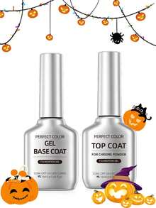 PERFECT COLOR Mirror Nail Kit, Base Coat And Powder Top Coat For Mirror Effect Nail Art, UV LED Gel Set Fall And Halloween Manicure - Easy  Starter - View 1