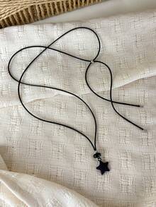 1pc Colorful Five-Pointed Star Pendant Wax Rope Pull Necklace, Luxury High-End Style, Autumn/Winter Sweatshirt Chain, Long Sweatshirt Chain Accessory - Necklace - View 6