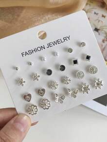 RINTOLER 12pairs Creative & Unique Design Geometric Hollow Out Simple Style Earrings Set - Silver - View 2