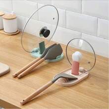 1pc Kitchen Folding Pot Lid & Spatula Storage Rack With Drainage - Pink - View 2