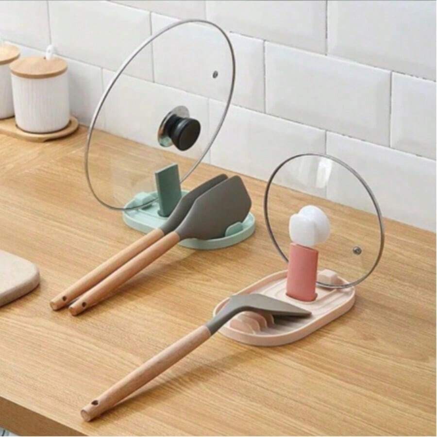 1pc Kitchen Folding Pot Lid & Spatula Storage Rack With Drainage