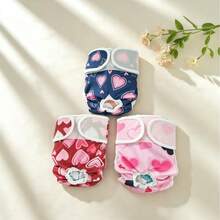 3pcs Pet Cat Dog Safety Pants - Heart Pattern Pet Diapers, Adjustable Size With Hook And Loop Closure For Easy Fit, Reusable, Anti-Harassment Menstrual Hygiene Pants, Suitable For Dogs' Free Movement And Gatherings, Keeps Small Dogs Clean, Fits Maltese, French Bulldog, Chihuahua, Teddy Bear And More - Multicolor - View 11
