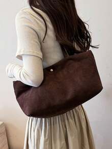 Nicekee Casual Simple Solid Color Large Capacity Handbag, Versatile, Personalized And Fashionable Shoulder Bag, Suitable For Commuting Shopping Travel - Coffee Brown - View 4