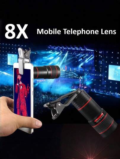 1 stk. universelt teleobjektivtilbehør 8x/12x/20x, clip-on zoomlinse til smartphone og tablet, HD-fotografering zoomlinse med telefonclip til foto og video (egnet til enkeltlinse)