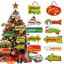 The Grinch Christmas Tree Hanging Ornament, Whoville Theme Paper Sign Decoration, Welcome To Whoville Directional Sign Hanging Plaque, Suitable For Christmas Tree, Home, Party Decoration - Multicolor - View 8