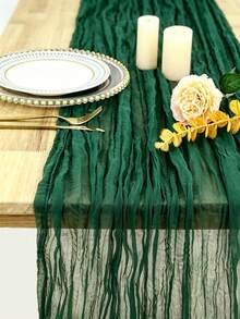 Jade Green Cheesecloth Table Runner, Bohemian Country Style Semi-Sheer Gauze Table Runner, Suitable For Wedding, Bridal Shower, Baby Shower, Farmhouse Style Dining Table Decor, Party Table Centerpiece, Wedding Favor, Solid Color Table Runner - Multicolor - View 4