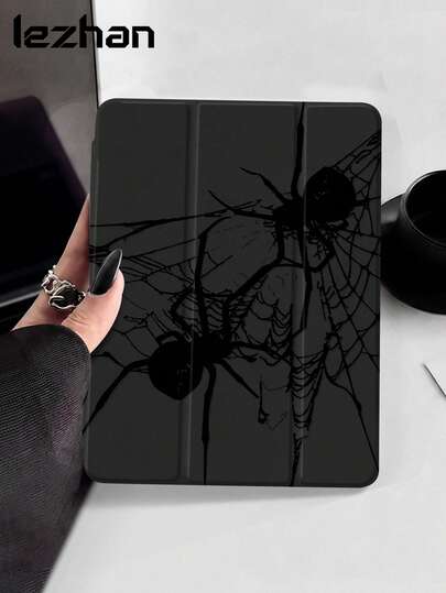 1pc Black Spider Web Print Tablet Protective Case, Compatible With IPad (A16) 11 Inch 11th Gen 2025/10th Gen / 10.2 Inch Pro 2021/2020, Galaxy Tab A8 10.5 Inch 2022, Matepad 10.4/ Tab/, Anti-Drop, With Pencil Slot, Supports Sleep/Wake, Gift For Kids / Gift For Family / Year-End , Romantic Gift