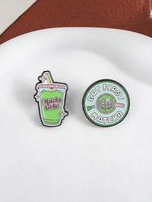 1pc Cute Cartoon Metal Oil Drip Matcha Drink Pattern Brooch For Women's Bags And Clothing Daily Decoration - Green - View 6