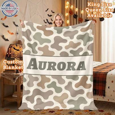 1pc Custom Desert Camo Print Blanket, Soft Warm Flannel Throw Blanket For Sofa Couch Office Napping, Portable Lightweight Blanket For Outdoor Camping, Perfect Gift For Birthday Housewarming Holiday, All Season Use Comfortable Fleece Blanket