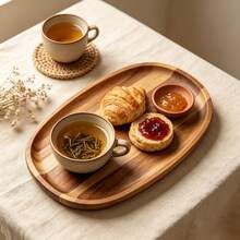 Large Display Trays - Oval Rosewood Solid Wood Tray, Natural Texture With Premium Feel, Smooth Edges For Handling, With Raised Rim To Prevent Spills. Suitable For Coffee, Tea, Sandwiches, Fruits And Desserts, Ideal For Food Presentation And Desktop Storage. Durable Solid Wood Material, Easy To Clean With A Damp Cloth, INS Natural Wood Style Fits Multiple Scenes, Home, Cafe Display Multifunctional Wooden Serving Tray. - View 6