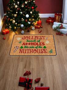 1PC Christmas Door Mat With Playful Holiday Message, Candy Cane And Tree Design, Holiday Cartoon Style Indoor/Outdoor Non-Slip Mat, Machine Washable, Suitable For Kitchen, Dining Room, Hallway, Bathroom, Bedroom, Outdoor, Entryway, Home Decor, Room Decor, Christmas Decoration - A - View 10