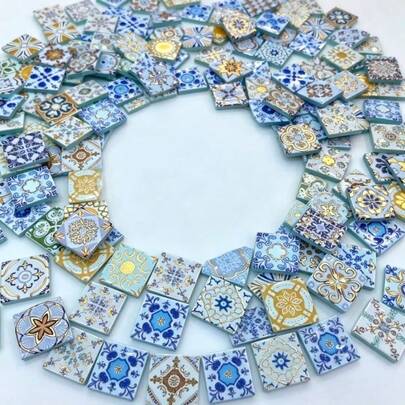 150/300g Vintage Blumenfliesenmuster Glasmosaikfliesen, reiche und exquisite Farben, geeignet für verschiedene DIY-Basteleien, können für Untersetzer, dekorative Gemälde und Teilmosaike für die Heimdekoration verwendet werden, hohe kreative Freiheit