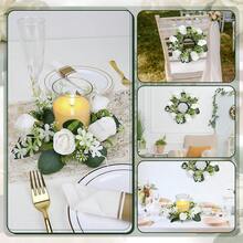 Artificial Flower Wreath Candle Holder Decoration, Wedding Table Centerpiece, White Rose Floral Arrangement Table Decor For Banquet - White - View 4