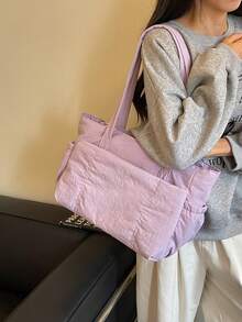 1件女款大容量加厚尼龍旅行包，健身包，行李包，輕量手提短途旅行包，附多個內層收納口袋 - 紫色 - 查看 3
