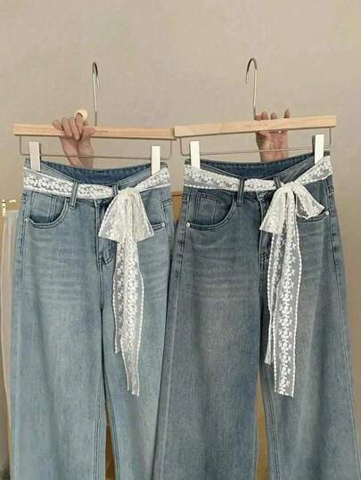 2/1 st midjebälte i blommig spets för sjal, vintage midjebälte med blombroderi och knytning, för jeans, elegant applikationsmidjebälte för klänning och kjol