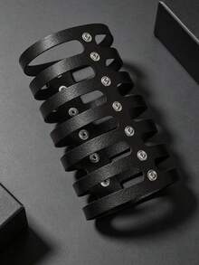 MARLIWOO 1pc Exaggerated Gothic Style Fashion Jewelry Double Layer PU Leather Vintage Niche Punk Hip-Hop Bracelet - Multicolor - View 2