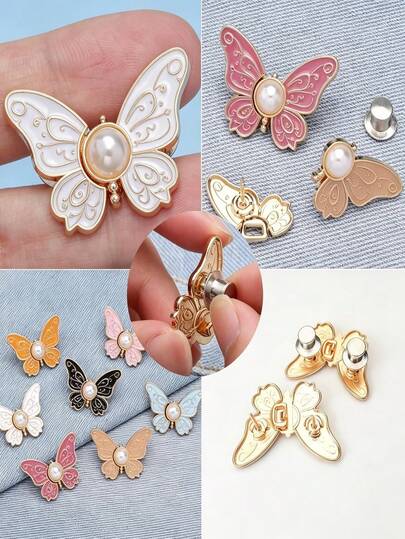 1 Set Waist Tightener, Detachable Butterfly Clip Jeans Button, Suitable For Loose Jeans, Adjustable Waist Buckle Set, No Sewing And Tools Needed, Decorative Butterfly Waist Buckle, Jeans Button Pin