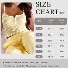 VIVINA Summer Fall Y2K Women's Minimalist Fashion Casual Daily Versatile Striped Knit Fabric Button Front Camisole Top, Suitable For Fall, Back To School, Yellow Striped Top, Knit Digital Print Fabric - Yellow - View 9