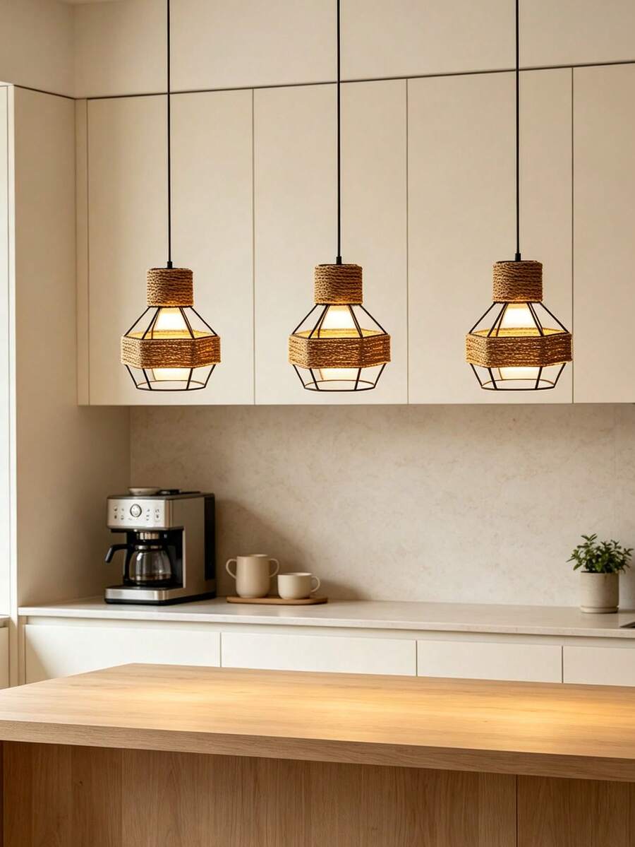 1pc Iron Frame Hemp Rope Woven Lampshade Industrial Bohemian Vintage Pendant Light/Table Lamp/Floor Lamp/Bedroom Lamp Replacement Shell Restaurant B&B Lighting Accessories Halloween/Christmas Home Decor - Semicircle - View 1