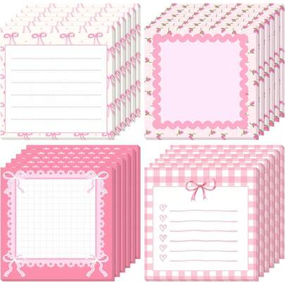 4/6pcs Sweet Bow Sticky Notes, Cute Bow Memo Pad, Valentine's Day Gift, Bow Ribbon Notebook Memo Paper, Women's School Supplies, Party Favor (Pink)