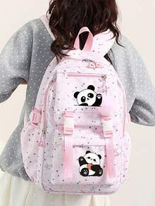 1 Pc, Creative Panda Pattern Printed Backpack, Large Capacity Casual Backpack, Adjustable Shoulder Straps, Suitable For Daily Commuting And Travel - one-size - View 2