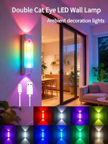 8 Color Changing RGB Night Light With Motion Sensor, Detachable Wall-Mounted Lighting And Lens, Colorful Light Tube, Up And Down Lighting, USB Rechargeable LED Light, Wireless Stair Light, Indoor Wall Light For Closet, Hallway, Stairs, Bedroom Atmosphere Light, Outdoor Wall Light, Sensor Light - Cat Eye Night Light - View 7