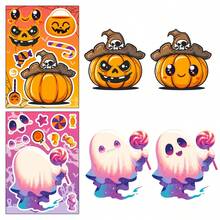 6pcs Halloween Collage Cartoon Graffiti Witch Pumpkin DIY Creative Fun Face Swap Stickers - Multicolor - View 6