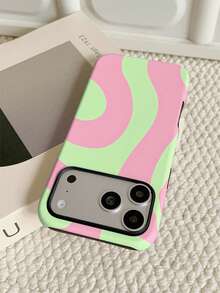 1pc Asymmetrical Wavy Element Green & Pink Color Block Wavy Pattern Phone Case, Soft Inner & Hard Outer 2-In-1 Matte Film Texture, Compatible With IPhone 11/12/12 Pro/12 Pro Max/13/13 Pro/13 Pro Max/14/14 Pro/14 Pro Max/14 Plus/15/15 Pro/15 Pro Max/15 Plus/16/16 Pro/16 Pro Max/16 Plus/17/17 Pro/17 Pro Max/Air/18 Pro/18 Pro Max - Multicolor - View 1
