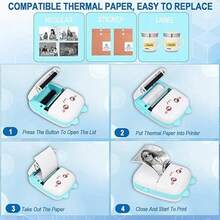 Mini Portable Thermal Printer, Cute Cat Design, USB Charging, Supports Photo And Label Printing, Includes USB Data Cable And Inkless Set, Ideal For Travel And Home Use, Photo Printer | USB Charging Printer - Multicolor - View 6
