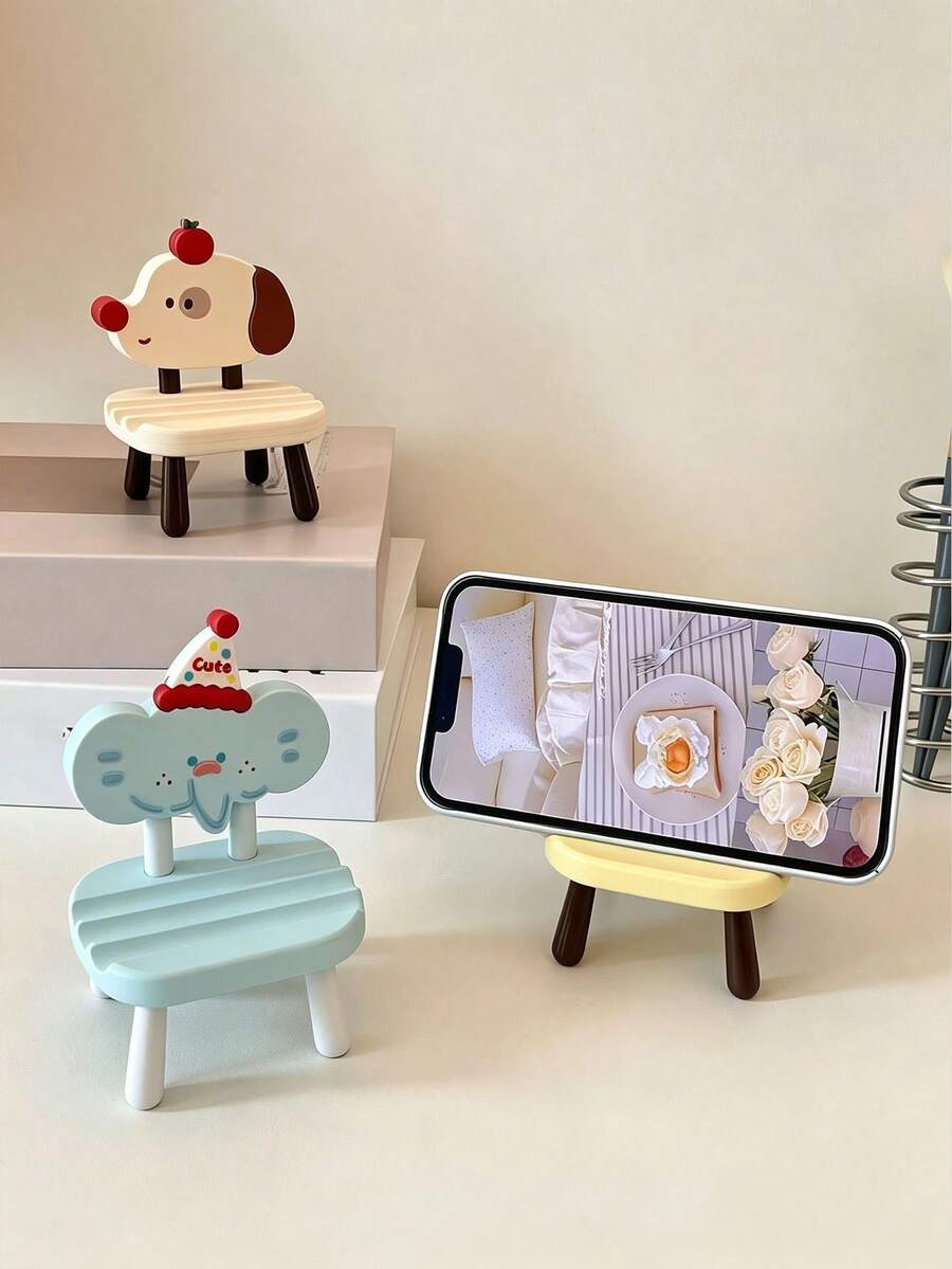 1pc Cute Cartoon Phone Stand, Creative Stool Design, Suitable For Phone Or Tablet, Upright Phone Holder, Phone Decoration, Phone Stand, Gift, Graduation Gift, Home Decor, Room Decor