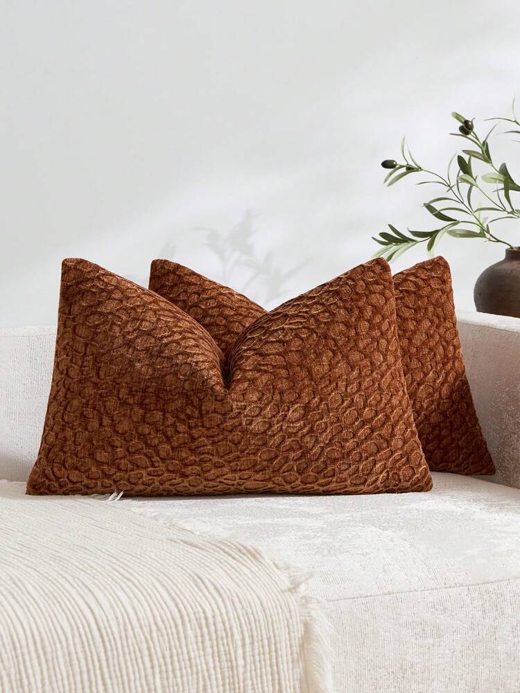 1pc/2pcs (No Insert) Melon Pattern Cushion Cover, Fashionable Retro Comfortable 3D Fruit Texture Chenille Pillowcase, Suitable For Daily Home Decor, Sofa, Bed, Bedroom, Gift, Holiday Decoration, Spring Summer Autumn Winter, All Seasons - Rust - View 9