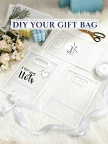12-Packs Clear Gift Bags With White Trim And Satin Ribbon Bows; Reusable PVC Tote Bag For Weddings, Bridal Showers, Birthday Gift Wrapping,Elegant Gift Packaging; For Displaying Flowers In Boutiques ﻿ - Transparent Gift Bag With White Trim (including Ribbon) - View 7