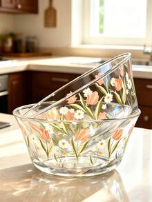 Piring Saji Tulip Kitchenware, Mangkuk Kaca Gaya Taman, Mangkuk Besar untuk Rumah Tangga, Mangkuk Nasi, Piring Buah, Mangkuk Salad. - MultiWarna - View 9